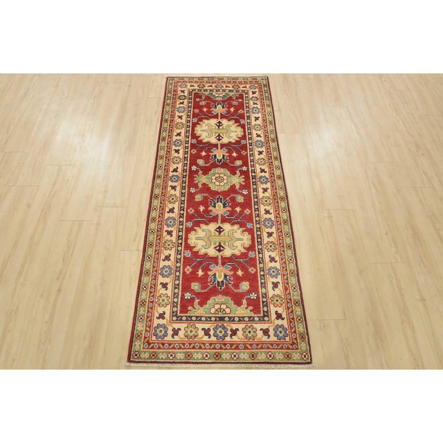 Farmhouse Kazak Runner 2’7” X 6’8” Red Wool Tribal Hand-Knotted Oriental Rug For Sale - Image 3 of 10