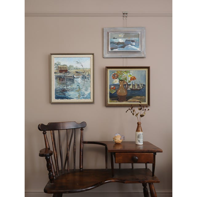 Mid-Century Modern Mid-Century Modern 'Moonlit Sea' Vintage Original Abstract Coastal Landscape Oil Painting, Framed For Sale - Image 3 of 14
