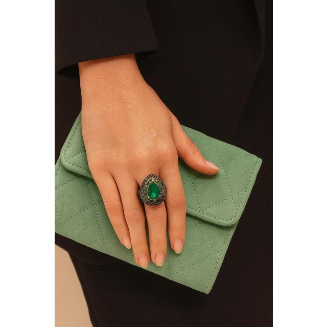 Bochic "Orient" Vintage Emerald & Fancy Yellow Sapphire Ring Set In 18K Gold & Silver, Size 6.5 For Sale - Image 15 of 18