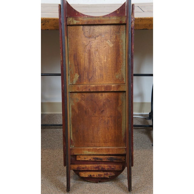 Antique Primitive Folk Art Red Painted Wood & Iron Childrens Sled Sleigh For Sale - Image 4 of 13