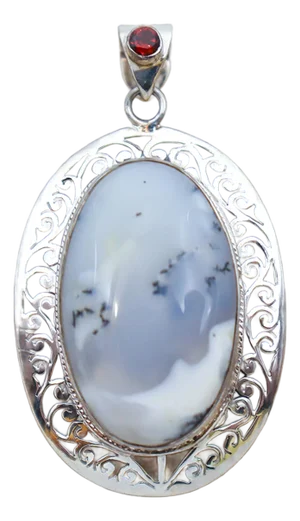 Vintage Dendritic Agate & Garnet With Sterling Silver Detailng
