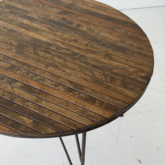 Mid-Century Modern 1950s Iron/Wood Slat Circle Dining Table Attributed to Arthur Umanoff For Sale - Image 3 of 7