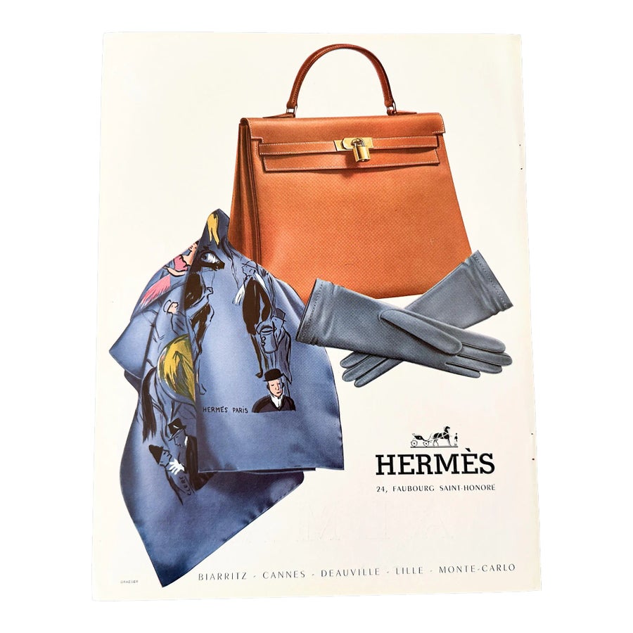 1957 Vintage French Authentic Hermes Advertisement Print, Bag