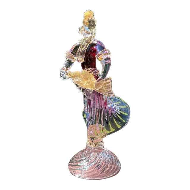 Murano Archimede Seguso Sommerso MCM Figure Woman & Large Fish, Aventurine Gold Flake 12" For Sale