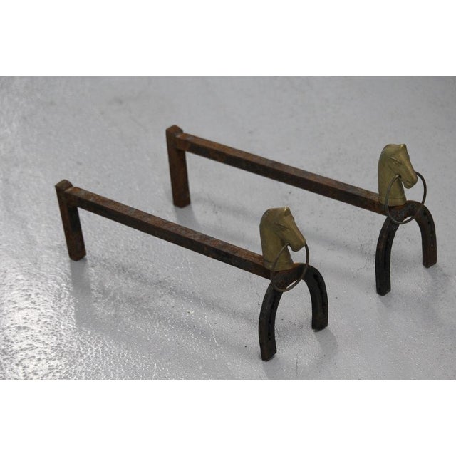 Mid-Century Modern Gold Horse Decor Fireplace Andirons, 1950s, Set of 2 For Sale - Image 3 of 18