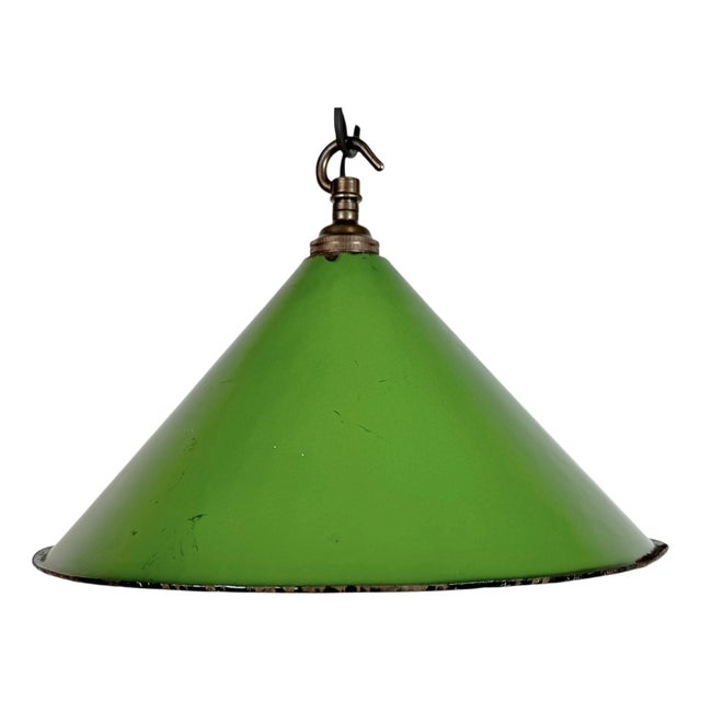 British Industrial Green Enamel Factory Pendant Lamp, 1950s For Sale