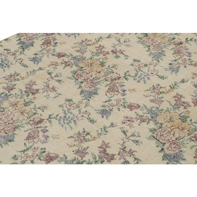 Rug & Kilim Vintage Zeki Müren Rug in Beige With Pastel Jewel-Tone Florals, From Rug & Kilim For Sale - Image 4 of 7