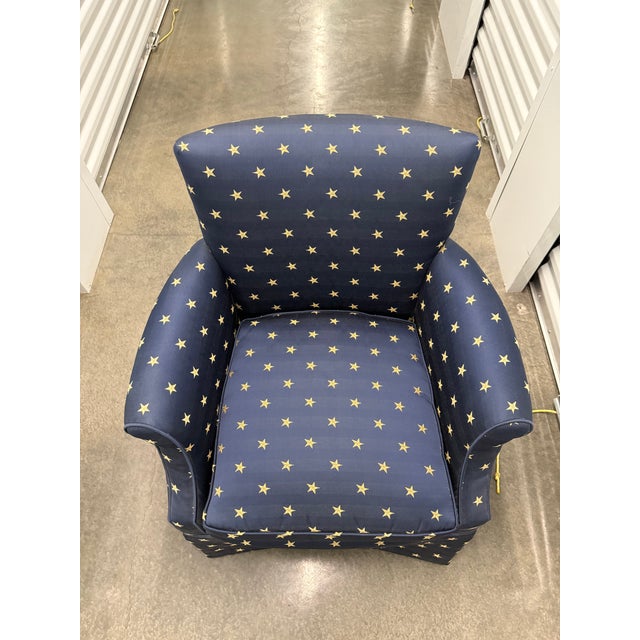 2010s Attributed to Ralph Lauren Club Chair in Iconic Star-Pattern Fabric For Sale - Image 5 of 7