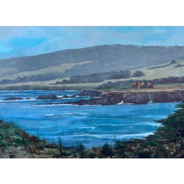 American 1960s Spyglass Hill Pebble Beach Coastal Landscape by F. Phillips (1969) Original Oil Painting, Framed For Sale - Image 3 of 12
