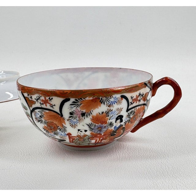 Japanese Antique Japanese Kutani Eggshell Porcelain Cups & Saucers - a Pair For Sale - Image 3 of 9