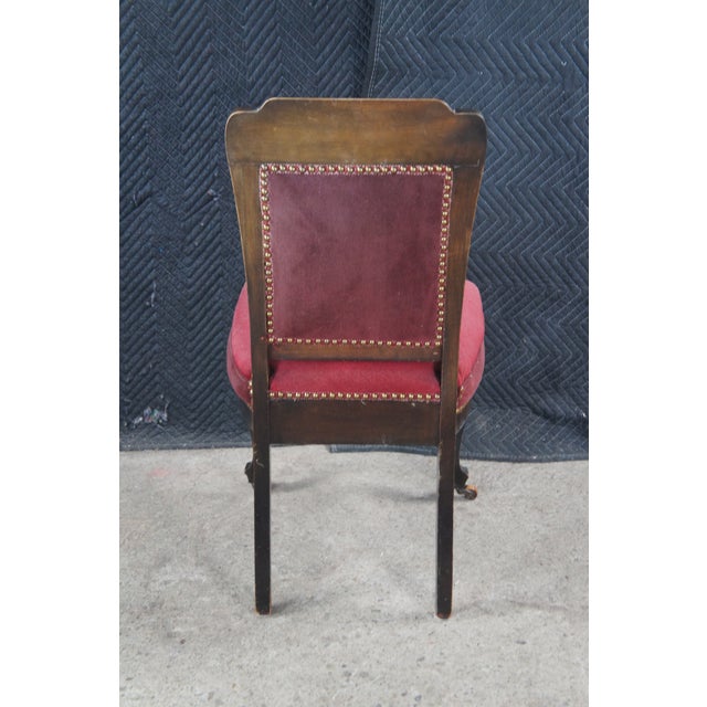 Pink Antique English Edwardian Mahogany Needlepoint Nailhead Parlor Vanity Desk Chair For Sale - Image 8 of 12