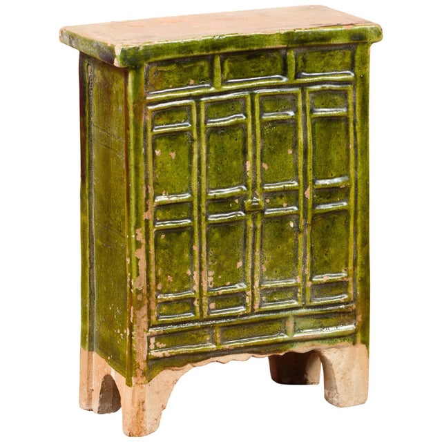 Early 21st Century Chinese Ming Dynasty Period Green Glazed Miniature Armoire with Bracket Feet For Sale - Image 13 of 13