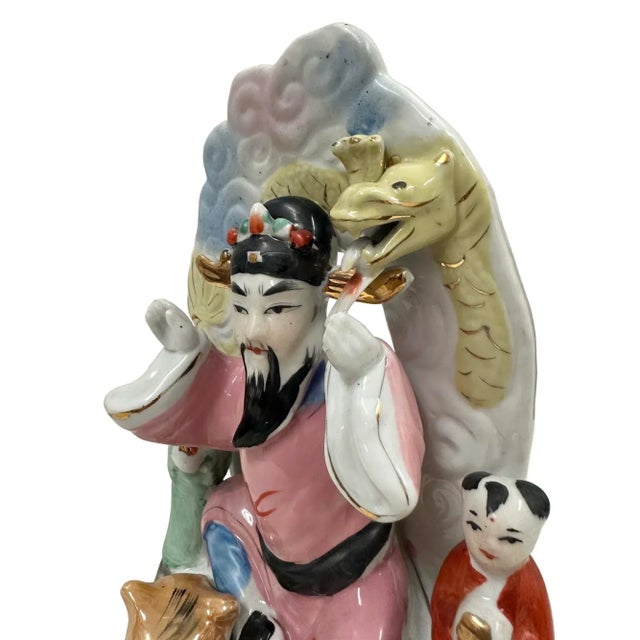 Pink Vintage Chinese Hand-Crafted Porcelain Medicine King Sculpture For Sale - Image 8 of 10