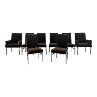 Leon Rosen Chrome Dining Chairs, Set of 8, Rohleder Chocolate Velvet, 1970's For Sale