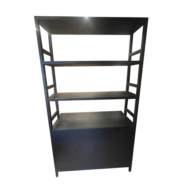 Made Goods Black Faux Belgian Linen Storage Cabinet/Bookcase/Towel Cabinet For Sale - Image 4 of 8