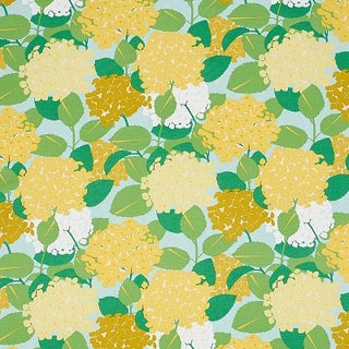 Schumacher Hydrangea Fabric in Yellow For Sale