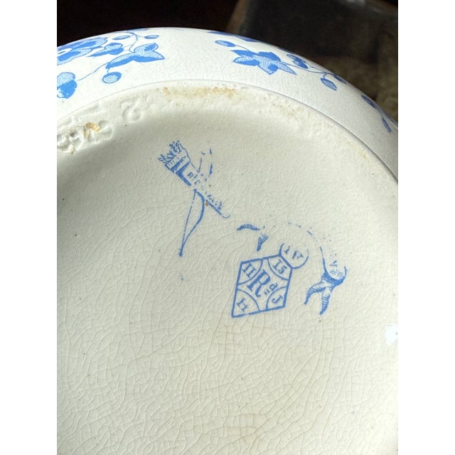 Antique W. Ridgway Blue White Transferware Pitcher, English Ironstone Water Jug, Victorian Floral Chinoiserie, Registered Design For Sale - Image 10 of 12