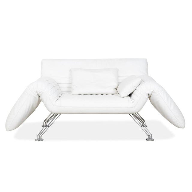 DS 142 White Leather Wing Lounger Sofa with Chrome Feet and Manual Function from de Sede For Sale - Image 16 of 18