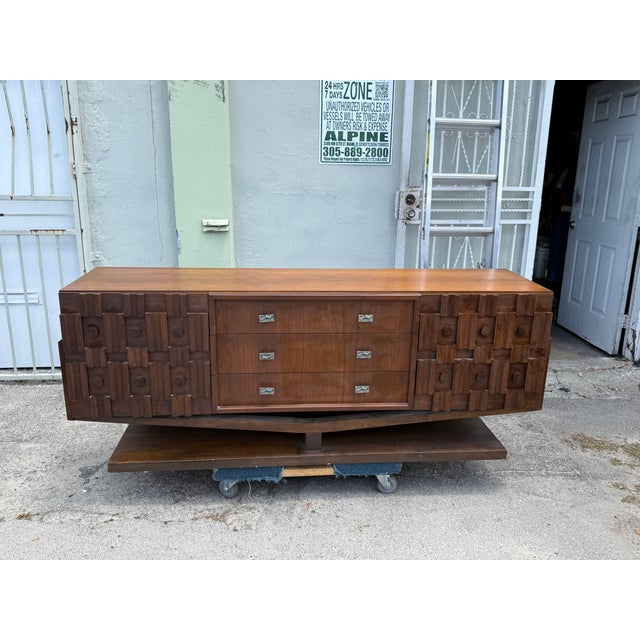 Mid Century Modern Canadian Architectural Long Chest Credenza Manner of Paul Evans sold as found unrestored in original...