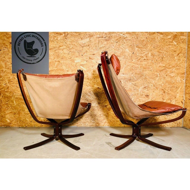 Vintage Leather Lowback and Highback Falcon Chairs by Sigurd Resell, Set of 2 For Sale - Image 6 of 12