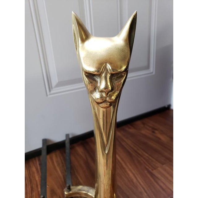 1950s Mid Century Modern Brass Siamese Cat Fireplace Andirons a Pair