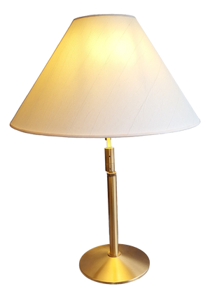 Vintage Table Lamp with Brass Base and Cream-White Fabric Shade, 1980s