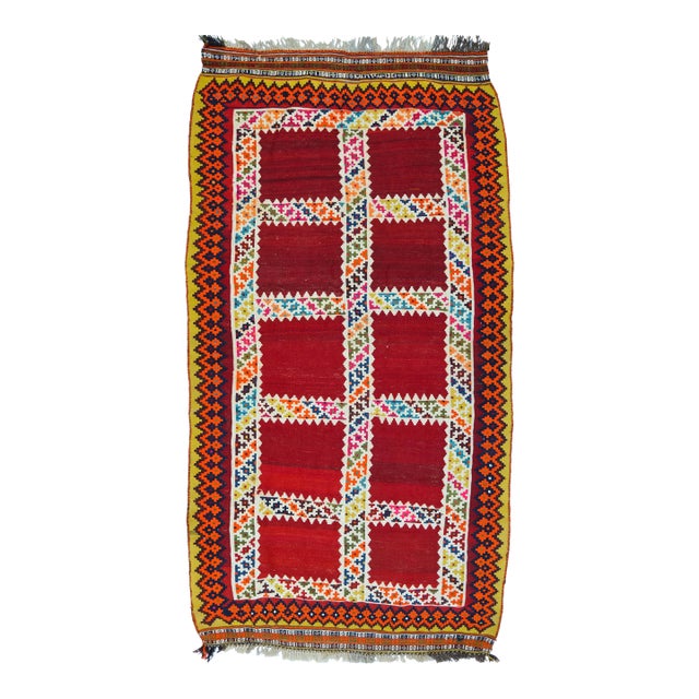 Early 20th Century Handmade Reversible Persian Flatweave Wool Rug- 4'10" X 9'6" For Sale