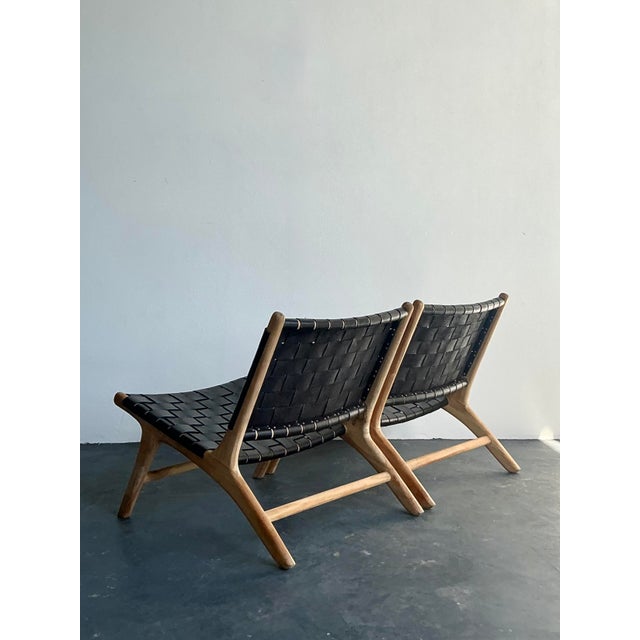 Vintage Boho Woven Leather Lounge Chairs - A Pair For Sale - Image 10 of 11