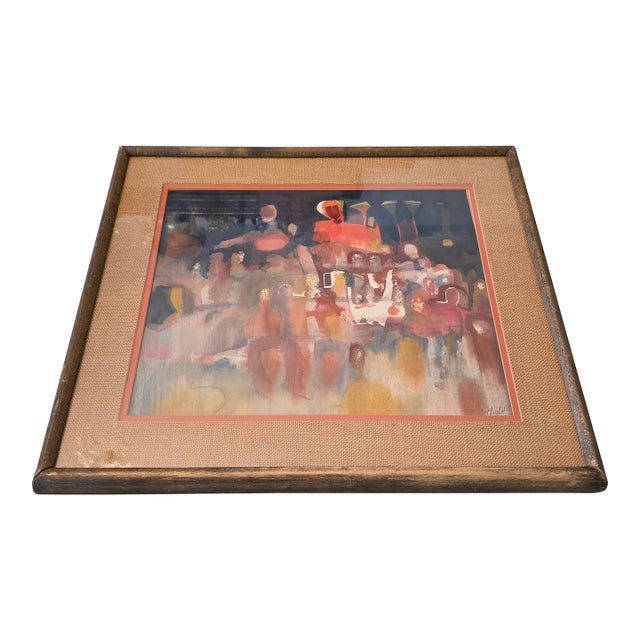 Vintage Mid Century Modern Watercolor Painting Impressionist For Sale