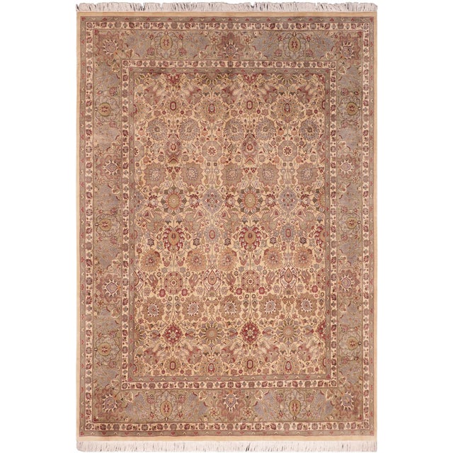 Boho Chic 1990's Floral Tabriz Pak-Persian Beige/Green Wool Rug - 8'1'' X 10'2'' For Sale - Image 9 of 9