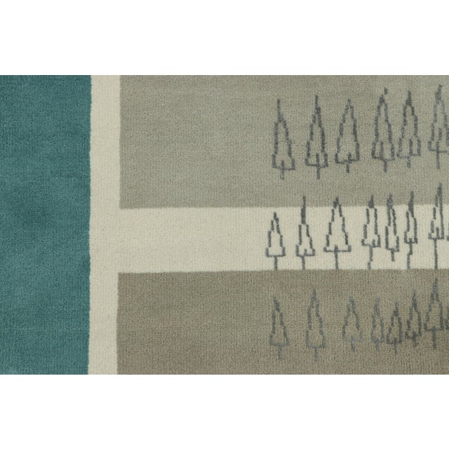 Mid-Century Modern Rug & Kilim’s Mid-Century Modern-Inspired Rug in Gray and Blue Geometric Pattern For Sale - Image 3 of 7