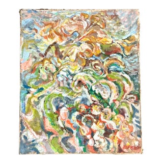 Vintage Boho Abstract Oil Painting on Canvas For Sale