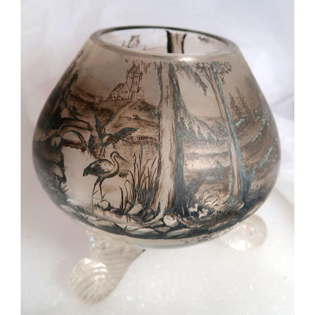 Paint Black Enamel Footed Glass Vase, Fine Quality, in the Style of Lobmeyr and Schwartzlot, Circa 1900 For Sale - Image 7 of 16