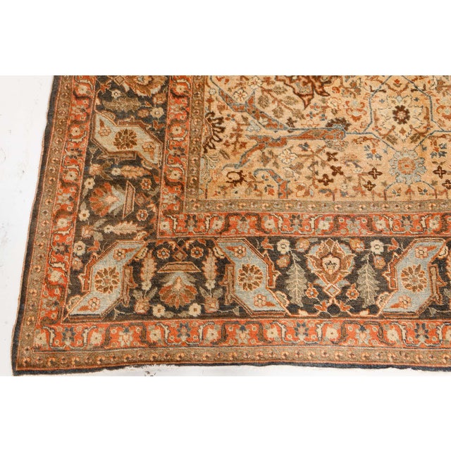Textile Fine Antique Persian Tabriz Botanic Design Handmade Wool Rug For Sale - Image 7 of 8