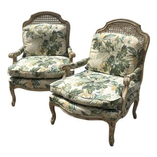 Vintage Cane Back Florals Chairs, a Pair For Sale