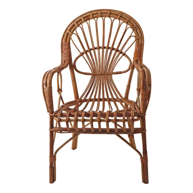 Italian Rattan & Bamboo Peacook Chair, 1970s For Sale