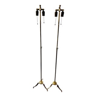 Maison Jansen Style Steel & Brass Telescoping Floor Lamps - a Pair For Sale