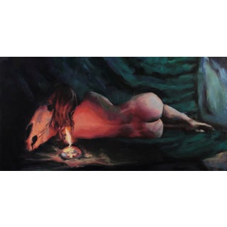 Respite by John McLeod | Oil on panel Nude figure resting beside a candle on a dark surface. For Sale