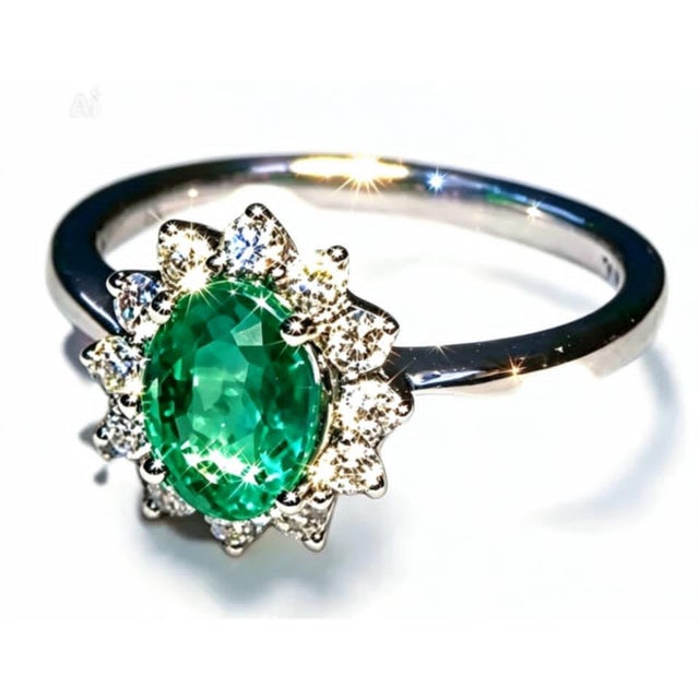 Art Deco 18K White Gold Emerald Diamond Engagement Ring Estate For Sale - Image 3 of 3