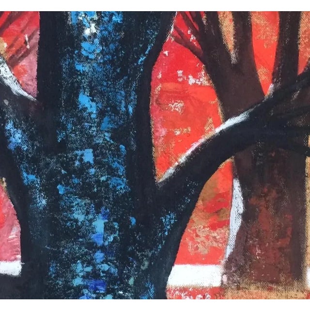 Romantic sunset 1995. Cardboard, oil, 90x83 cm the painting portrays a romantic scene featuring a captivating red sunset....