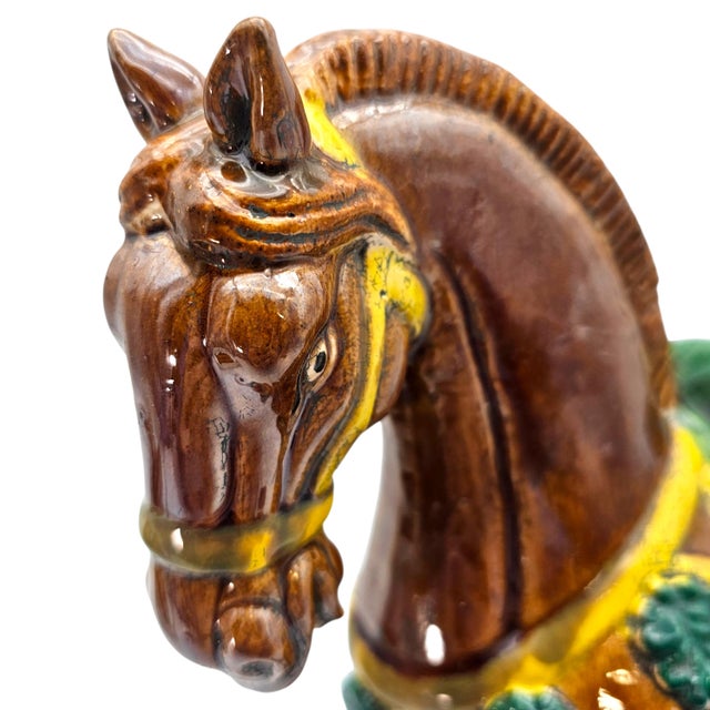 Tang Style Sancai Glaze Ceramic War Horse Sculpture, 12.5" For Sale - Image 14 of 15