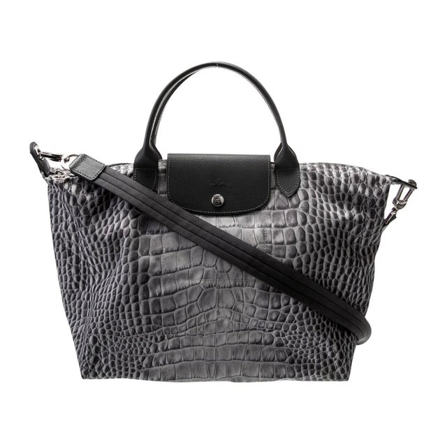 Longchamp Nylon Weekender Bag Top Handle Crossbody Le Pliage Croc Print Tote For Sale - Image 12 of 12