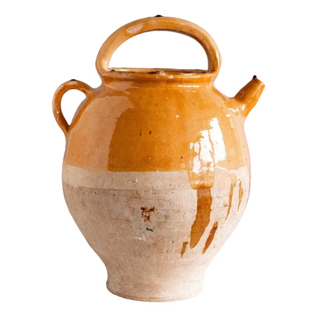 Large French Glazed Ochre Jug, 19th Century For Sale