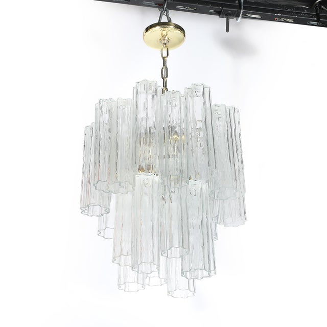 Transparent Mid-Century Modernist Murano Glass Tronchi Chandelier W/ Brass Fittings For Sale - Image 8 of 18