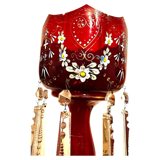Pair of Victorian Bohemian Ruby Glass Mantel Lusters With Original Prisms, C. 1880 For Sale - Image 11 of 14