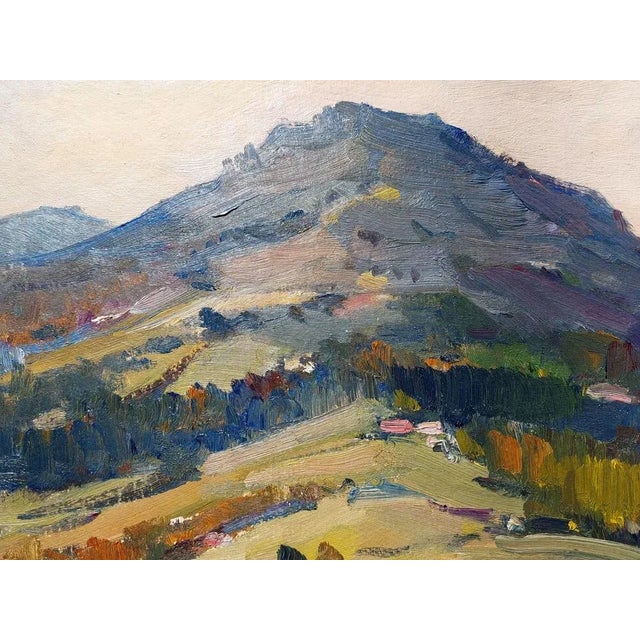 Janis Lauva, Mountain Landscape with a Village, 1980, Oil on Cardboard For Sale - Image 7 of 13