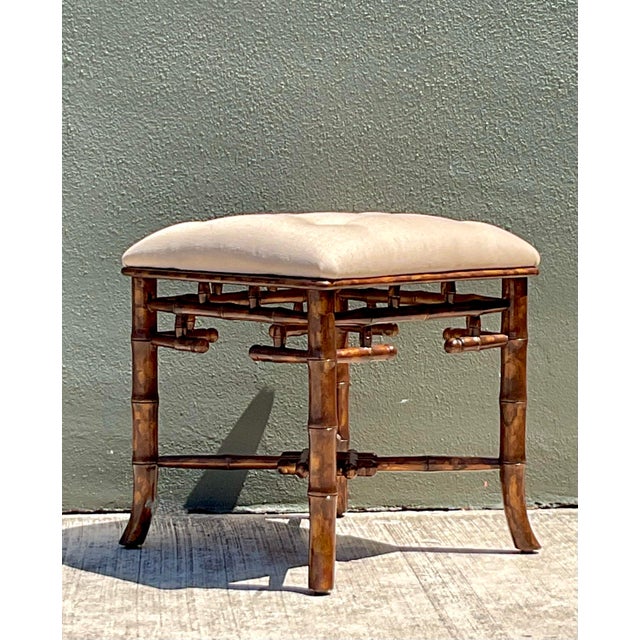 Vintage Faux Bamboo Wood Low Stool For Sale - Image 9 of 12