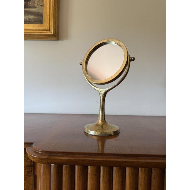 Organic modern brass table mirror / vanity France 1960s hammered brass, mirror Double mirror H 34 cm x 20 × 12 cm...