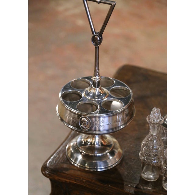 Silver 19th Century Reed & Barton Silver-Plated Cruet Set With Six Crystal Bottles For Sale - Image 8 of 11