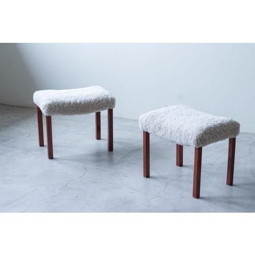 1940s Danish Modern Stools in Sheepskin, 1940s, Set of 2 For Sale - Image 5 of 11